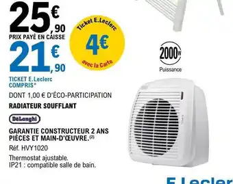 E.Leclerc Radiateur soufflant dëlonghi offre