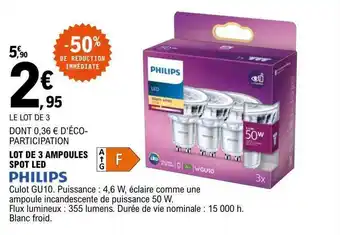 E.Leclerc Lot de 3 ampoules spot led philips offre
