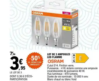 E.Leclerc Lot de 3 ampoules led flamme osram offre