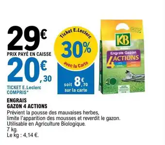E.Leclerc Engrais gazon 4 actions kb offre