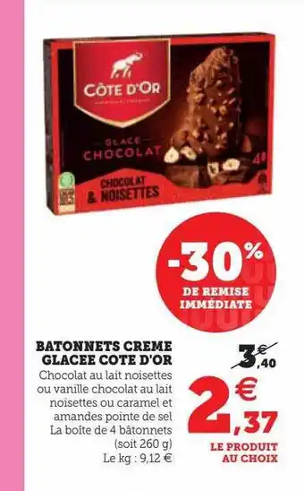 Hyper U Bâtonnets crème glacée côte d'or offre