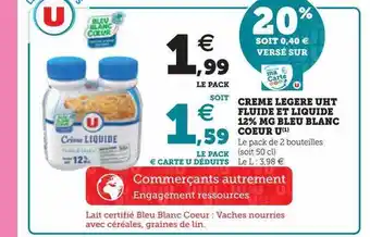 Hyper U Crème légère uht fluide et liquide 12% mg bleu blanc cœur u offre