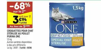 Leader Price Croquettes pour chat stérilisé au poulet purina one offre