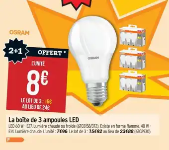 Bricorama La boîte de 3 ampoules LED offre