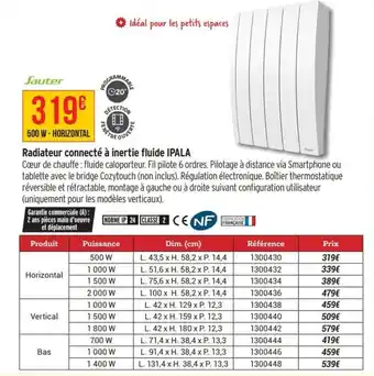 Bricorama Radiateur connecté à inertie fluide IPALA offre