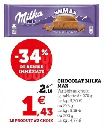 Super U Chocolat MILKA max offre
