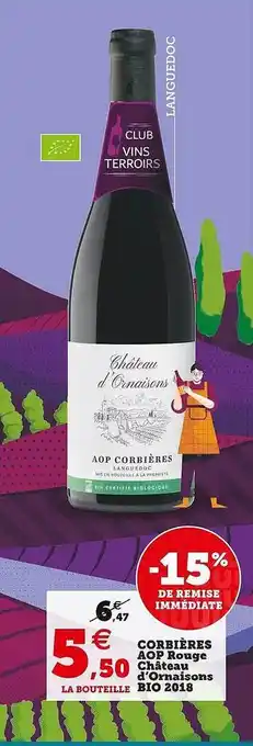 U Express Corbières aop rouge château d'ornaisons bio 2018 offre