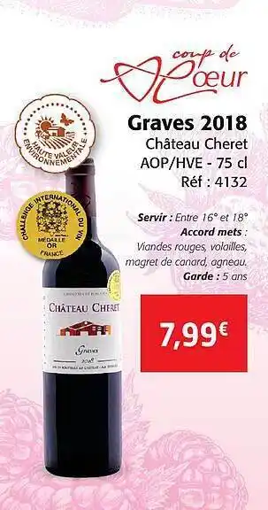 Colruyt Graves 2018 château cheret aop-hve offre