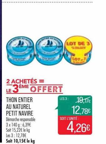 Match Thon entier au naturel petit navire offre