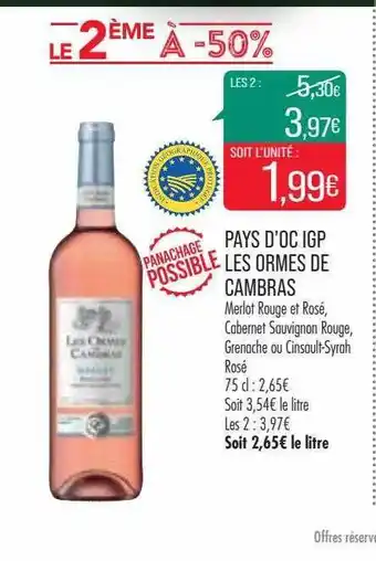 Match Pays d'oc igp les ormes de cambras offre