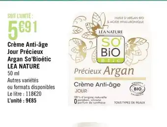 Géant Casino Crème Anti-âge Jour Précieux Argan So'Bioétic offre