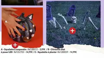 Gifi Squelette à suspendre, citrouille chat à poser led, squelette à planter offre