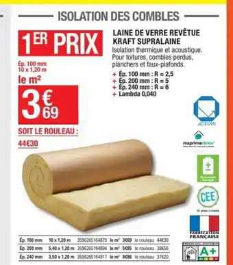 Brico Dépôt Laine de Verre Revêtue Kraft Supralaine offre
