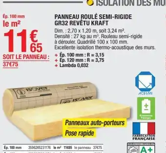 Brico Dépôt Panneau Roulé Semi-Rigide GR32 Revêtue Kraft offre