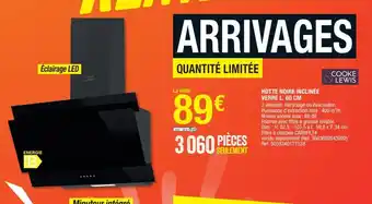 Brico Dépôt Hotte Noire Inclinée Verre 60cm offre