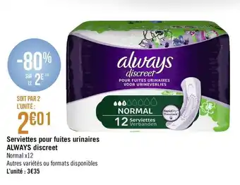 Serviettes pour fuites urinaires