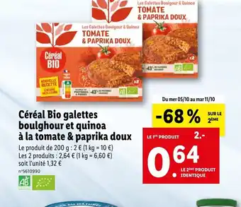 Lidl Céréal Bio Galettes Boulghour Et Quinoa à La Tomate & Paprika Doux offre