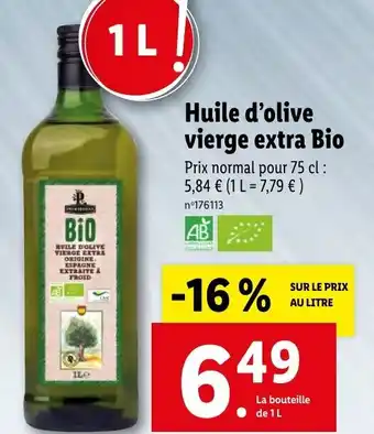 Lidl Huile d'olive Vierge Extra Bio offre