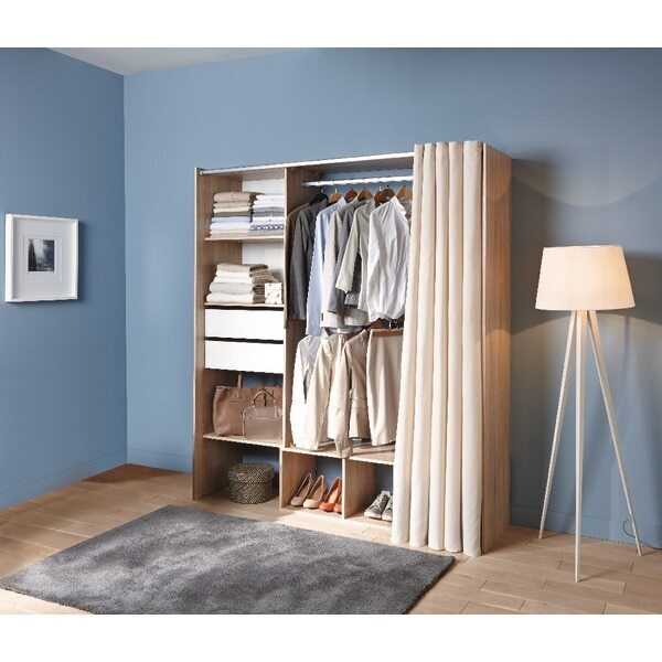 Promo Dressing imitation chêne clair avec rideau chez Brico Dépôt