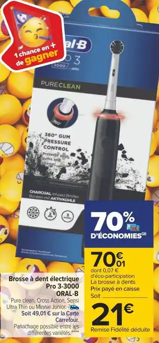 Carrefour Oral-b brosse à dent électrique pro 3-3000 offre