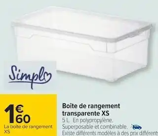 Carrefour Boîte de rangement transparente xs offre