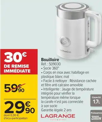 Carrefour Lagrange bouilloire offre