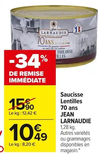 Jean larnaudie saucisse lentilles 70 ans
