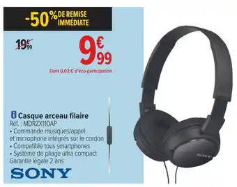 Carrefour Sony casque arceau filaire offre