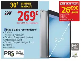Carrefour Apple ipad 6 32go reconditionné offre