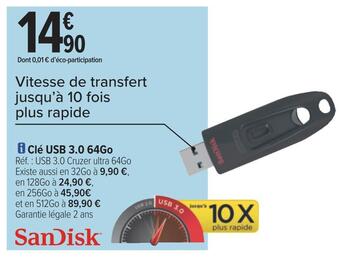 Carrefour Sandisk clé usb 3.0 64go offre