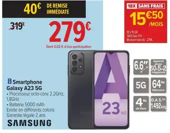 Carrefour Samsung smartphone galaxy a23 5g offre