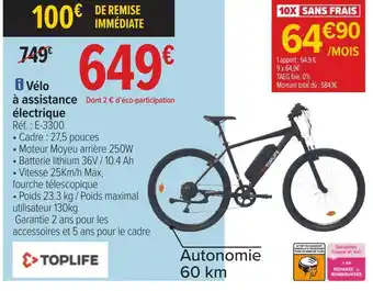 Carrefour Toplife vélo à assistance électrique offre