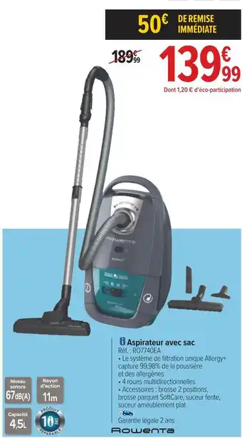 Carrefour Rowenta aspirateur avec sac offre
