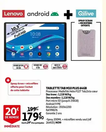 Auchan Tablette tab m10 plus 64gb offre