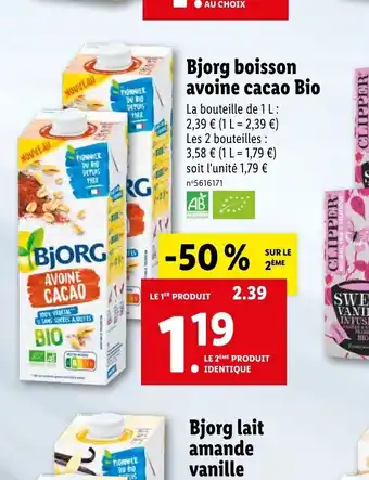 Lidl Bjorg Boisson Avoine Cacao Bio offre