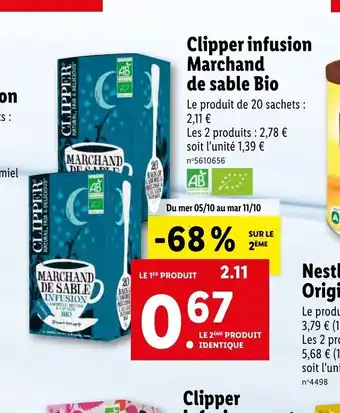 Lidl Clipper Infusion Marchand de sable Bio offre