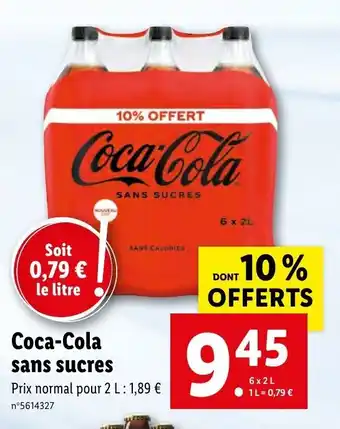Lidl COCA-COlA sans sucres 2 L offre