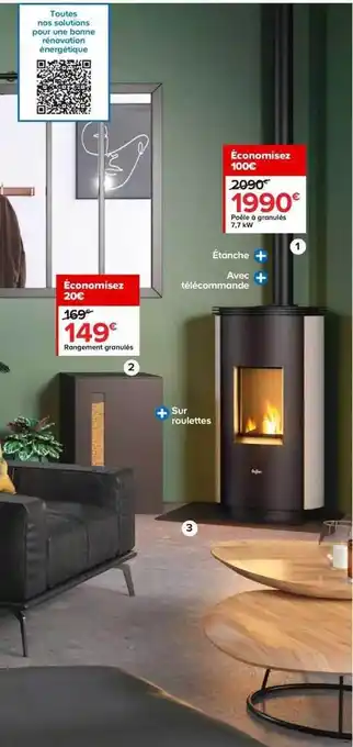 Castorama Rangement granulés, poêle à granulés 7,7kw offre