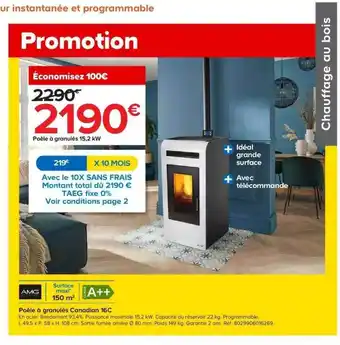 Castorama Poêle à granulés 15,2kw offre