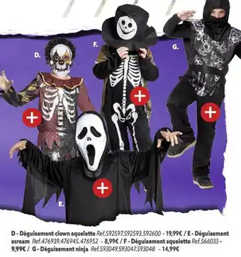 Gifi Déguisement clown squelette, déguisement scream, déguisement squelettes, déguisement ninja offre
