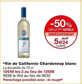 Monoprix Vin de californie chardonnay blanc offre