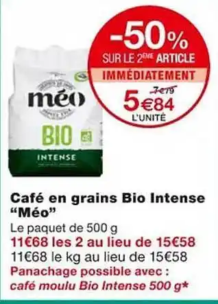 Monoprix Café en grains bio intense offre