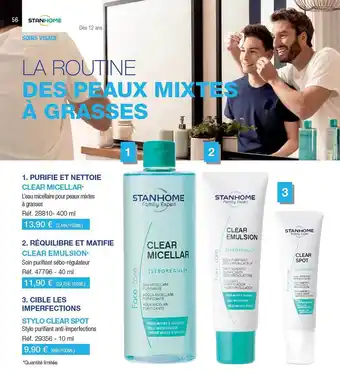 Stanhome Clear micellar, clear emulsion, stylo clear spot stanhome offre