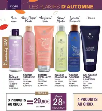 Stanhome Eau florale apaisante, douche crémeuse, douche exfoliante, douche fraîcheur, douche douceur, gel douche corps & cheveux kioti offre