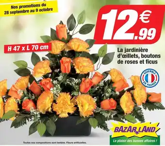Bazarland La jardinière d'œillets, boutons de roses et ficus offre