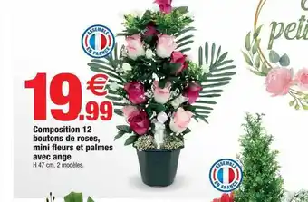 Bazarland Compositions 12 boutons de roses, mini fleurs et palmes avec ange offre