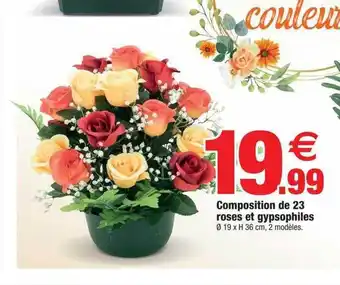 Bazarland Composition de 23 roses et gypsophiles offre