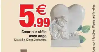 Bazarland Cœur sur stèle avec ange offre