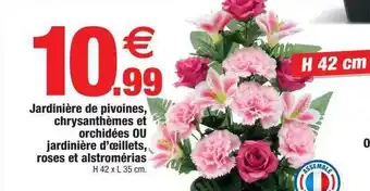 Bazarland Jarinière de pivoines, chrysanthèmes et orchidées ou jardinière d'œillets, roses et alstromérias offre
