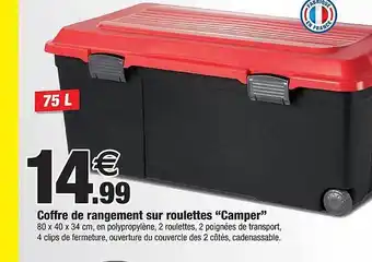 Bazarland Coffre de rangement sur roulettes offre